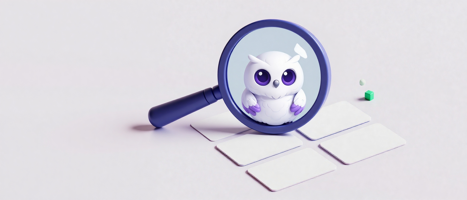 Лупа над карточками с размытыми названиями